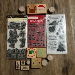 Holiday Stamps & Wood Block Stamps - Christmas Sentiments - 44 Stamps